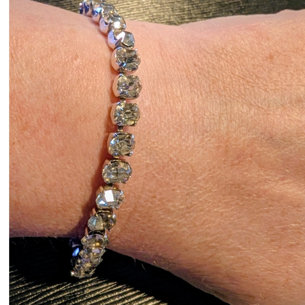 Vintage Oval Rhinestone Tennis Bracelet W/ Hand Signed Clasp
