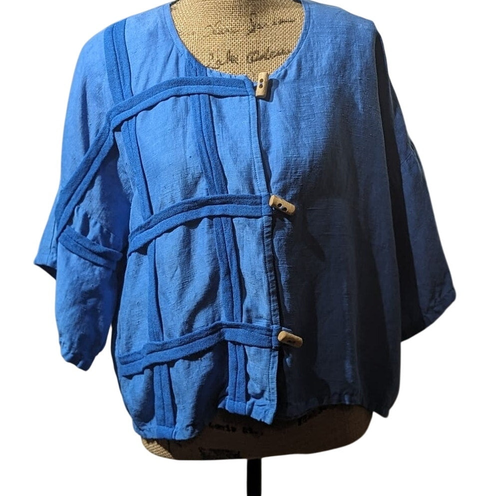 Zebra Made in Germany Lagenlook Bright Blue Toggle Closure Jacket Womens Sz 2X