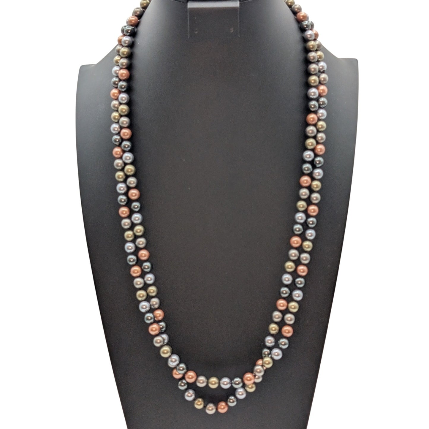 Long Strand Multi-Color Hand Knotted Glass Pearl Approximately 60" Necklace