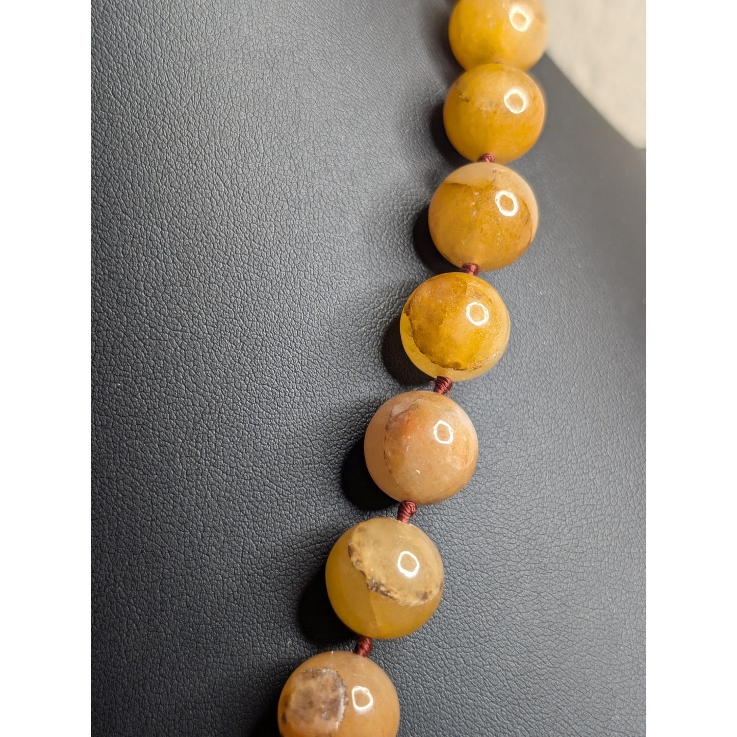 24" Asian Motif Silver Tone Carved Jade & 14mm Peach Aventurine Necklace 177.1g