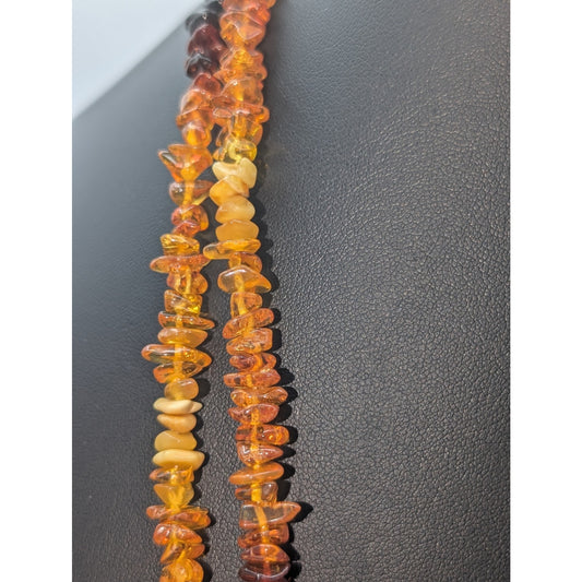 Vtg Baltic Yellow Honey Brown Black Color Naturally Shaped Amber Bead Necklace