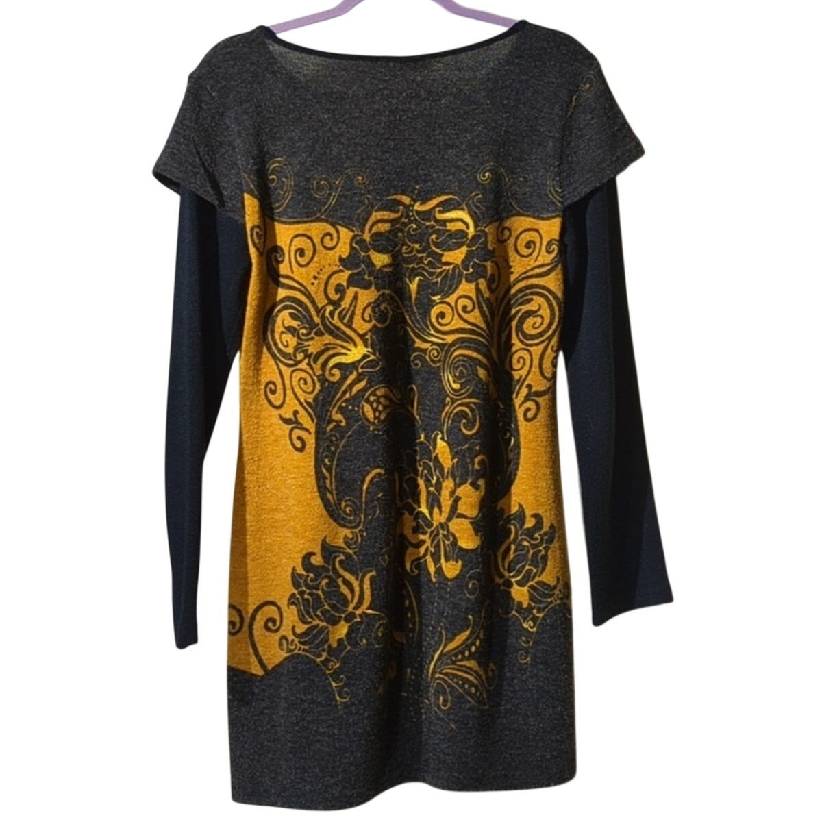 ARYEH Long Sleeve Scoop Neck Layered Look Casual Dress/Tunic Women's Size M