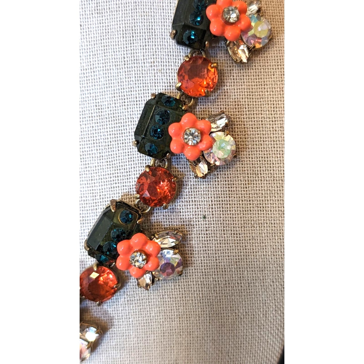 J. Crew Floral Orange Green Jewel Statement Necklace