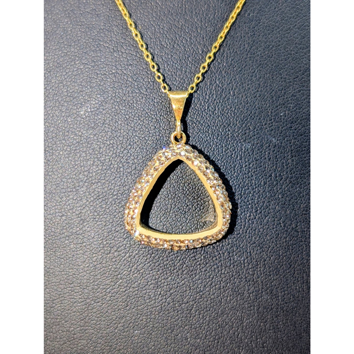 VTG 925 Vermeil Amber Color Crystal Encrusted Triangle Pendant 18" Necklace
