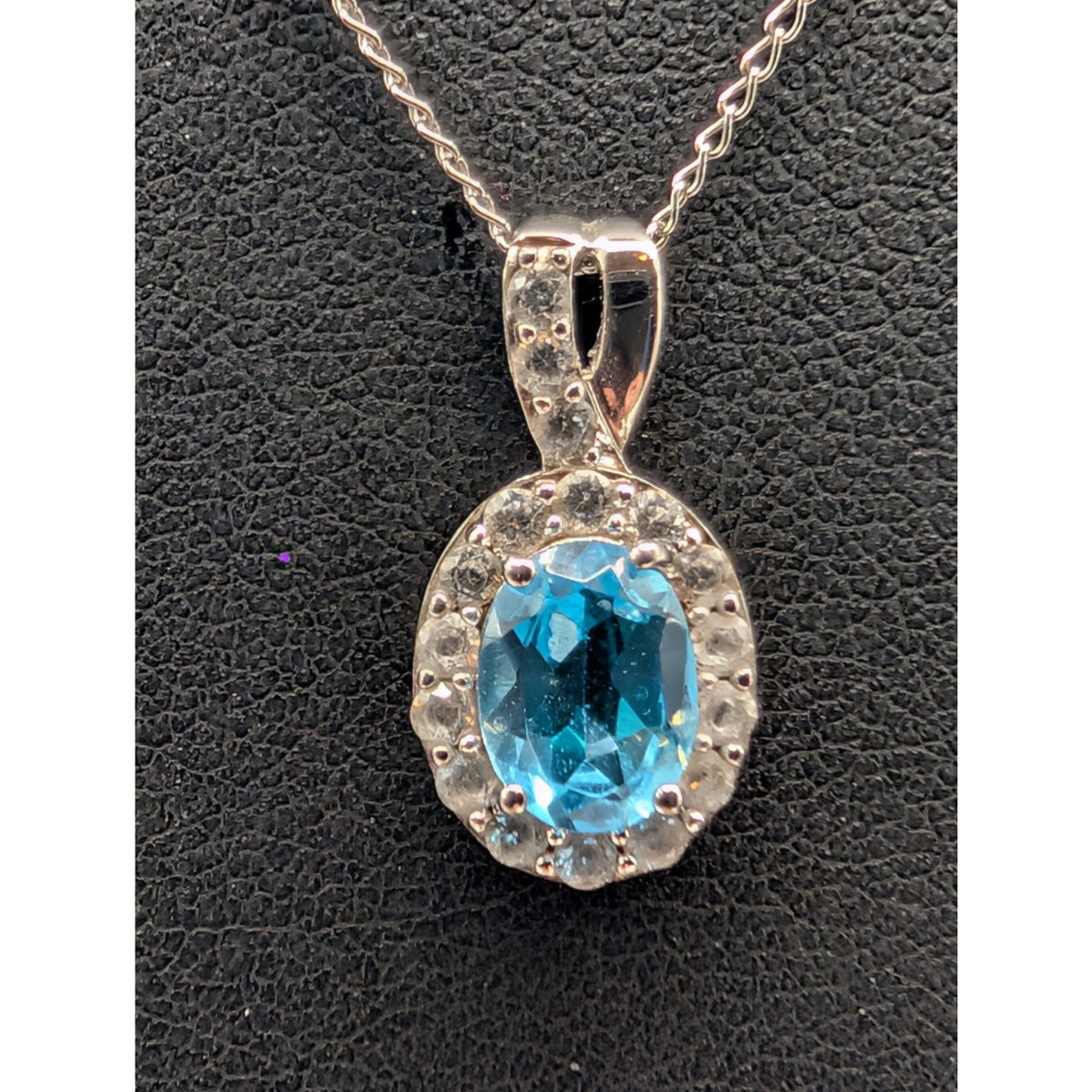 Vtg 925 Sterling Silver Blue & White Topaz Gemstone Pendant 16" Chain Necklace