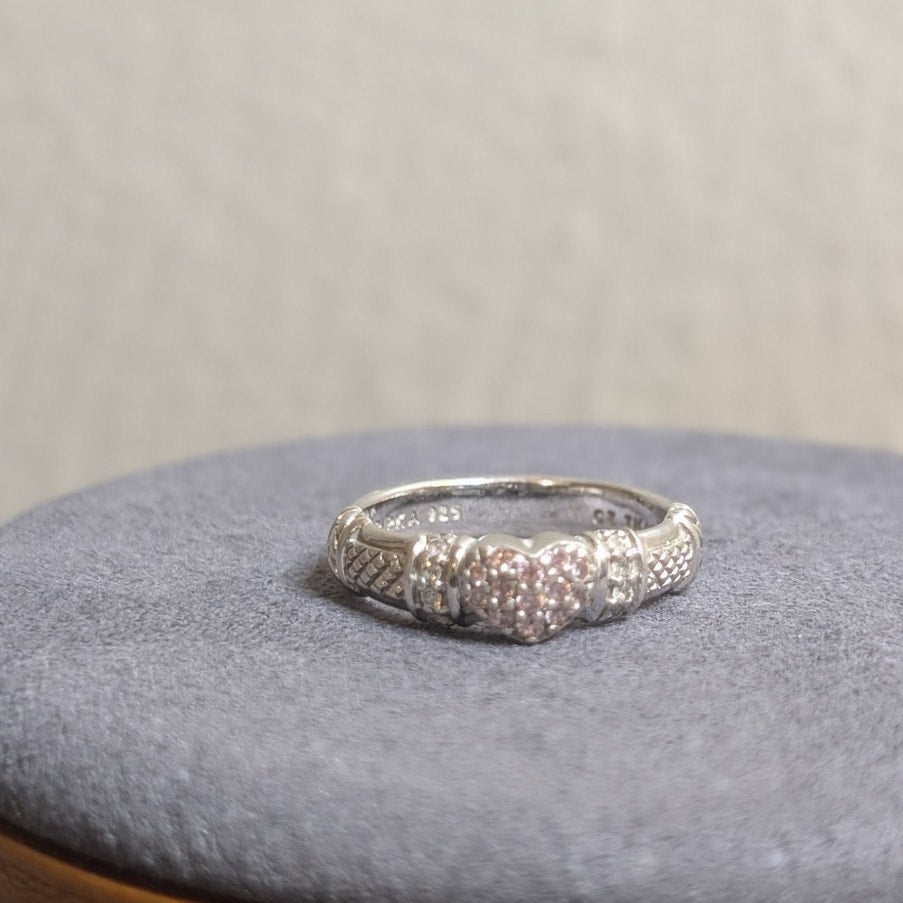Genuine Judith Ripka Sterling Silver Pink Cz Heart 5.33mm Ring Size 7.75