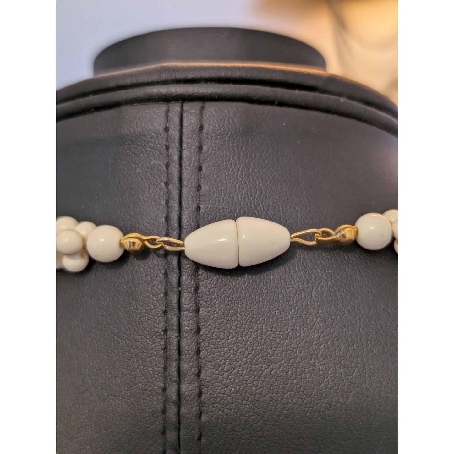 Vintage Graduated Cream Three-Strand Twisted Acrylic Bead Necklace