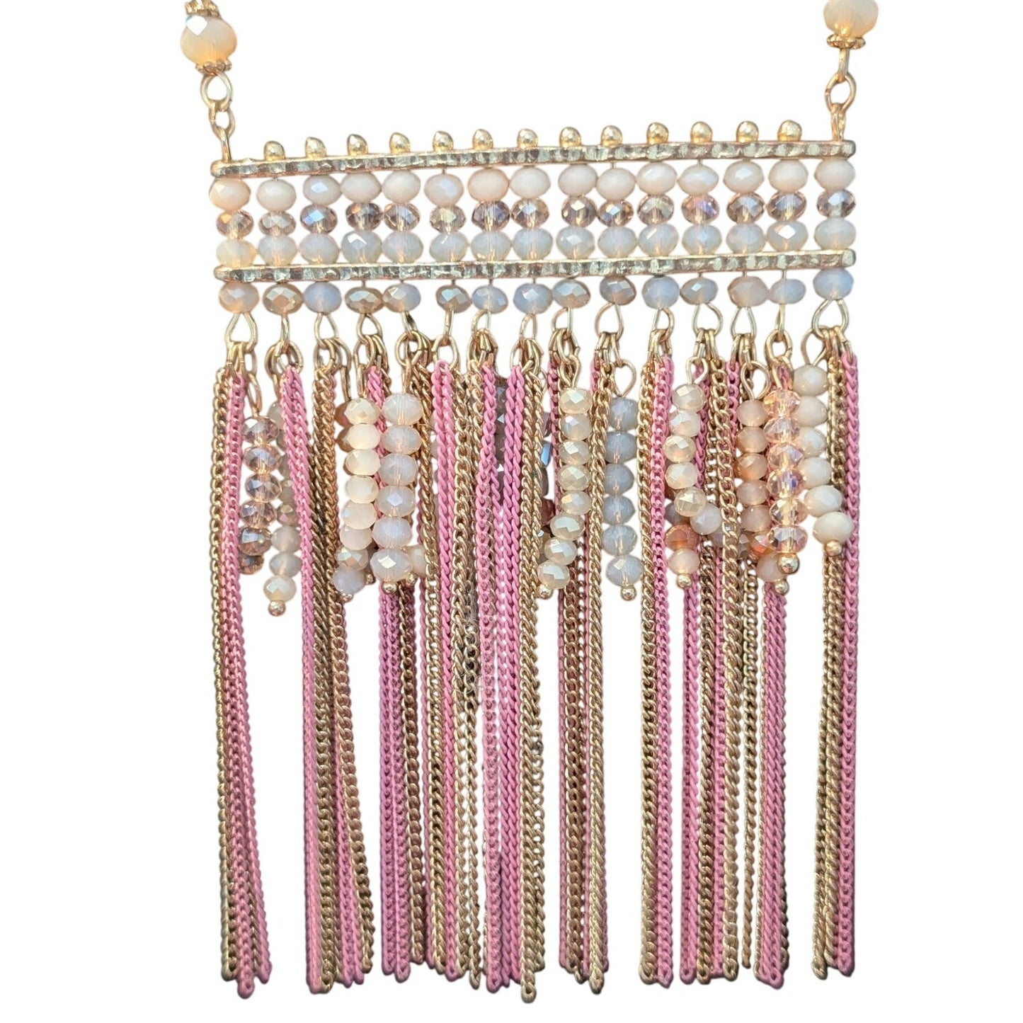Charming Charlie Pink Crystal Pink & Gold Tone Chain 29" - 32.5" Necklace