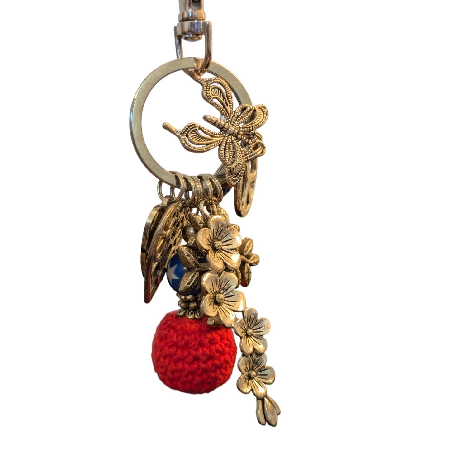 Hippie Hearts Patriotic Red White Blue Boho Multi-Charm Keychain