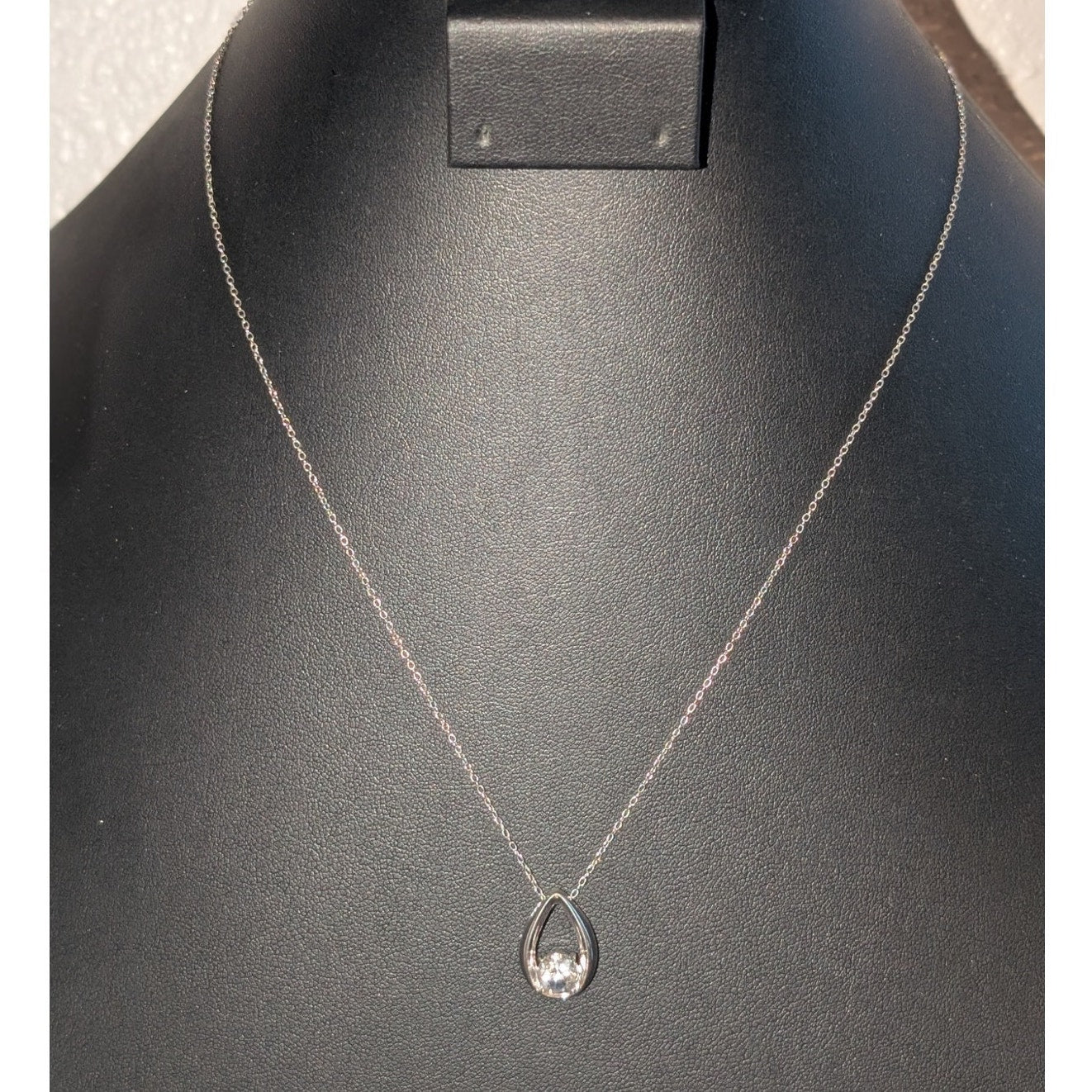DL 925 Sterling 6.0mm White Sapphire Solitaire Teardrop Pendant 18" Necklace