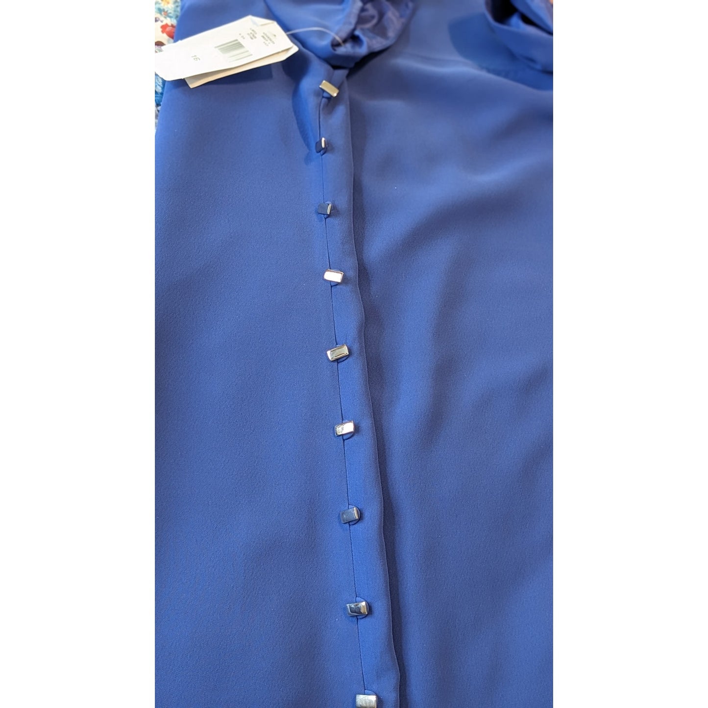 Jones New York Periwinkle Short Sleeve Button Detail Up Side A-Line Dress Sz 16