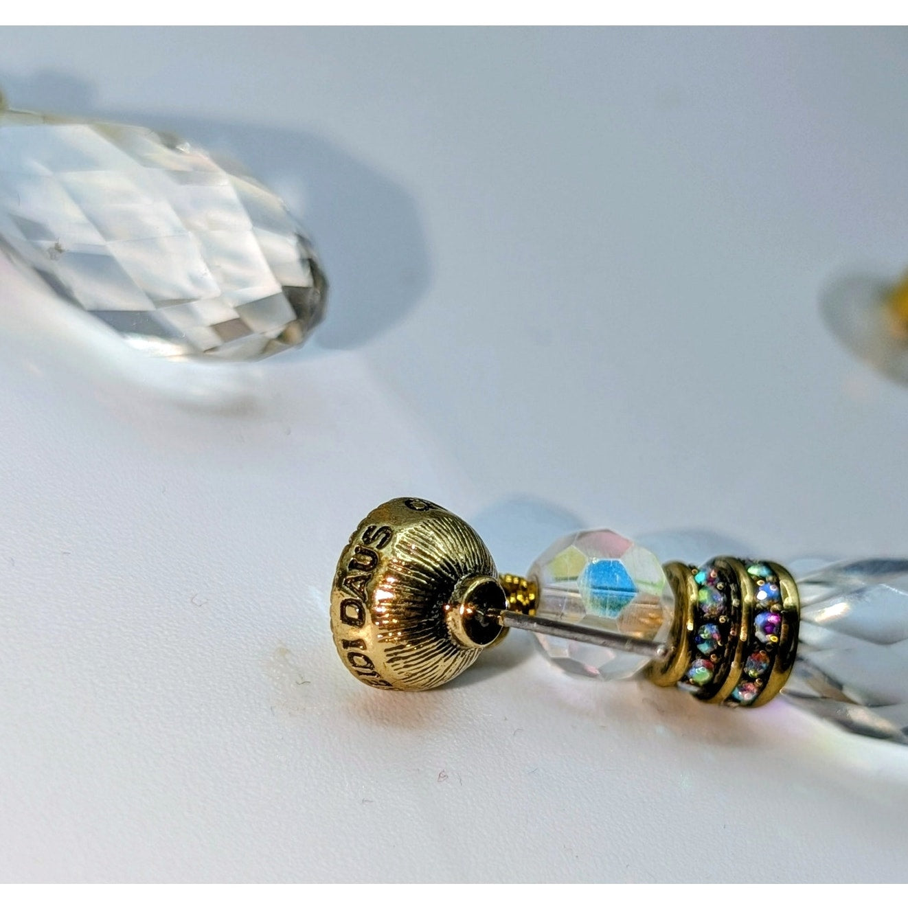 Heidi Daus Faceted Crystal Briolette AB Crystal Post Dangle Earrings