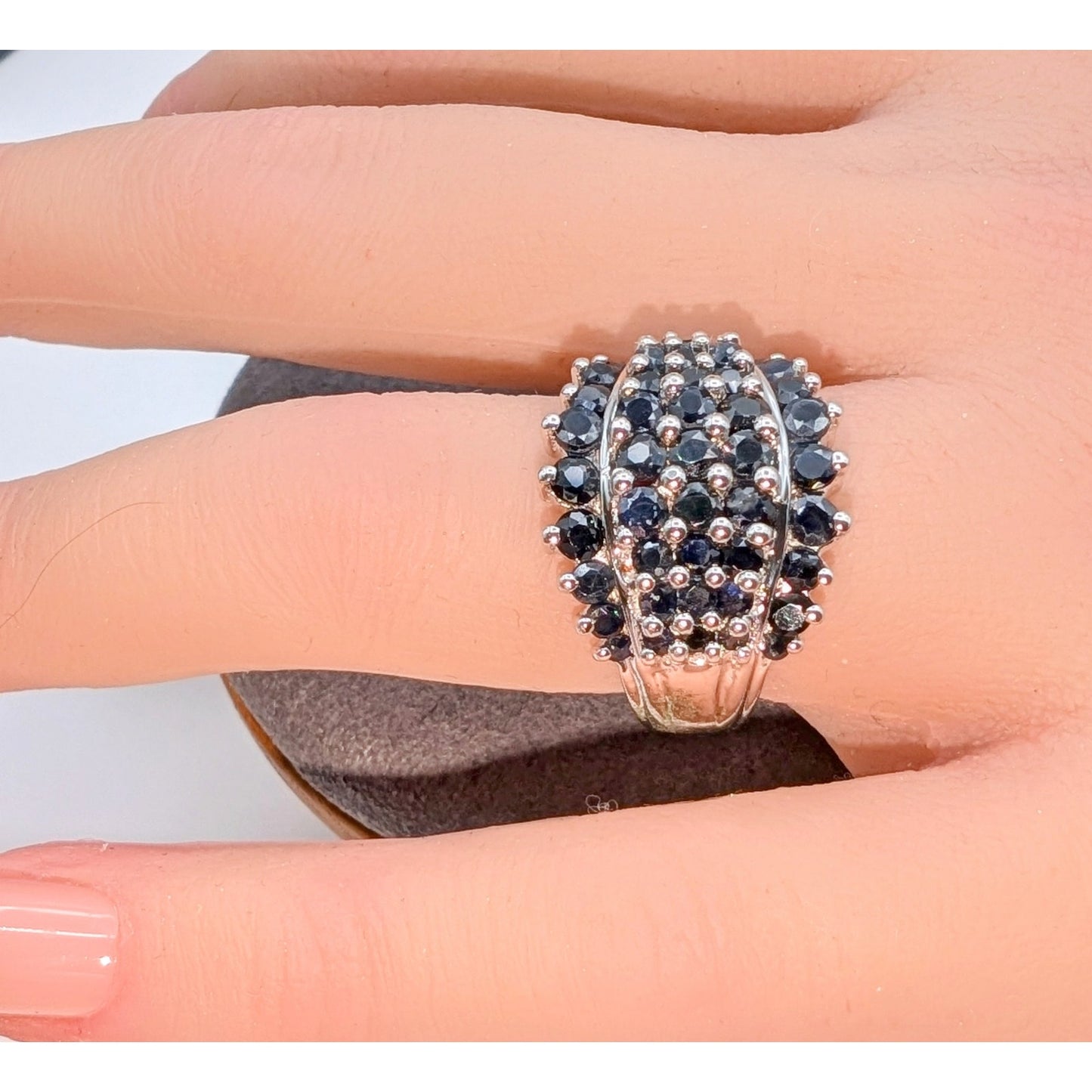 925 Sterling Silver India Test as Sapphire Cluster Ring Size 6.75
