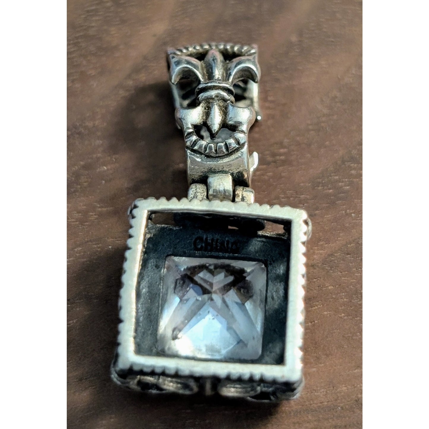 Vtg Designer Silpada "Uptown" CZ Sterling Silver Fleur de Lis Enhancer Pendant