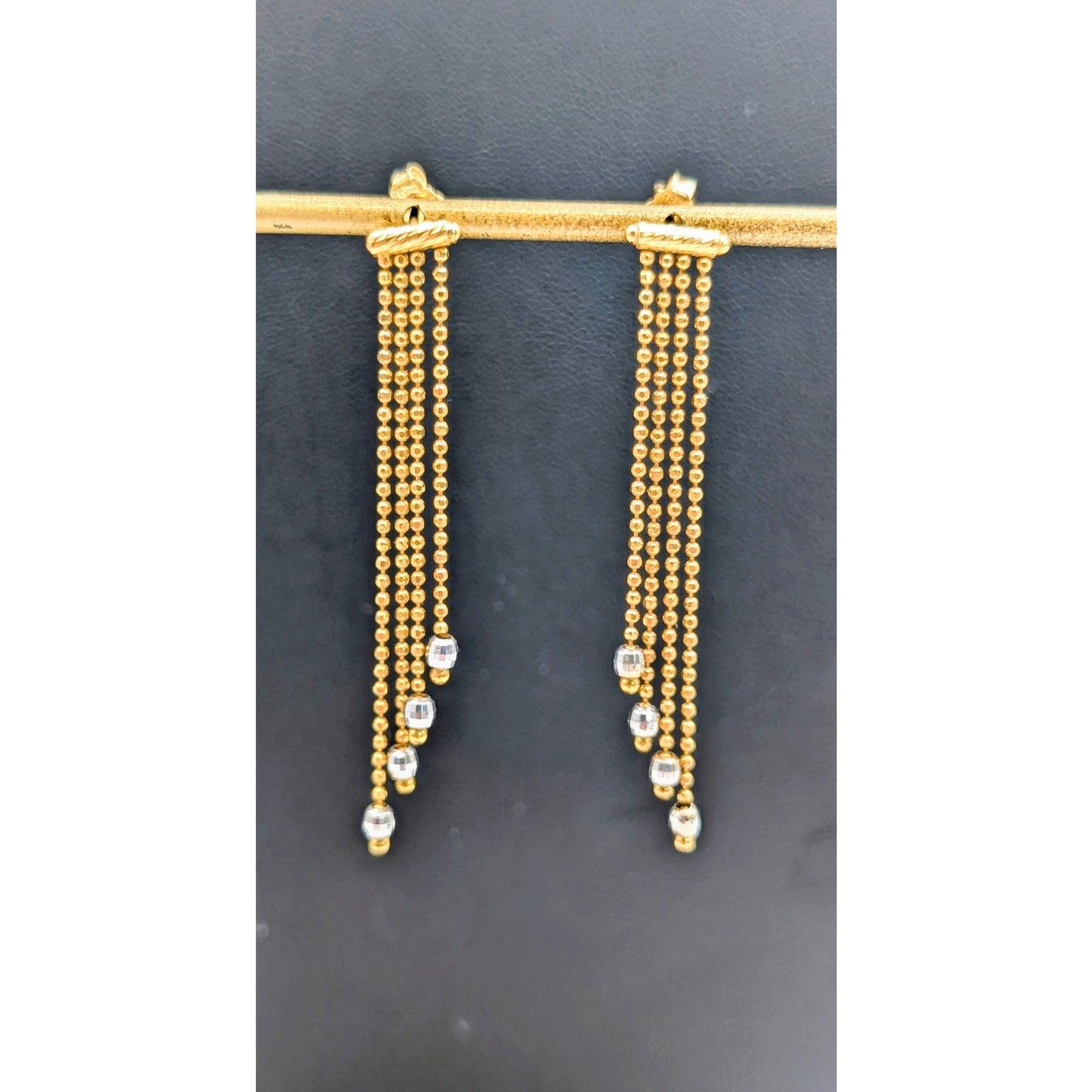 18K Gold Marked RCI Graduated Chain Dangle Two Tone Pierced Earrings 3.71g