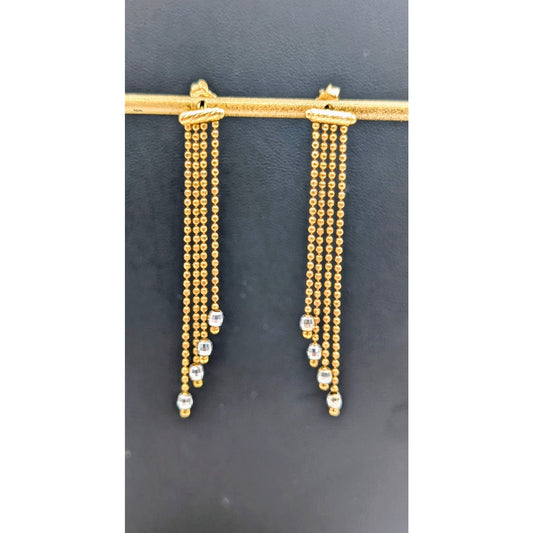 18K Gold Marked RCI Graduated Chain Dangle Two Tone Pierced Earrings 3.71g
