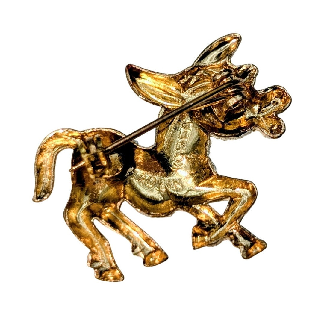 Vintage Textured Gold Tone Made in Korea Donkey Pin