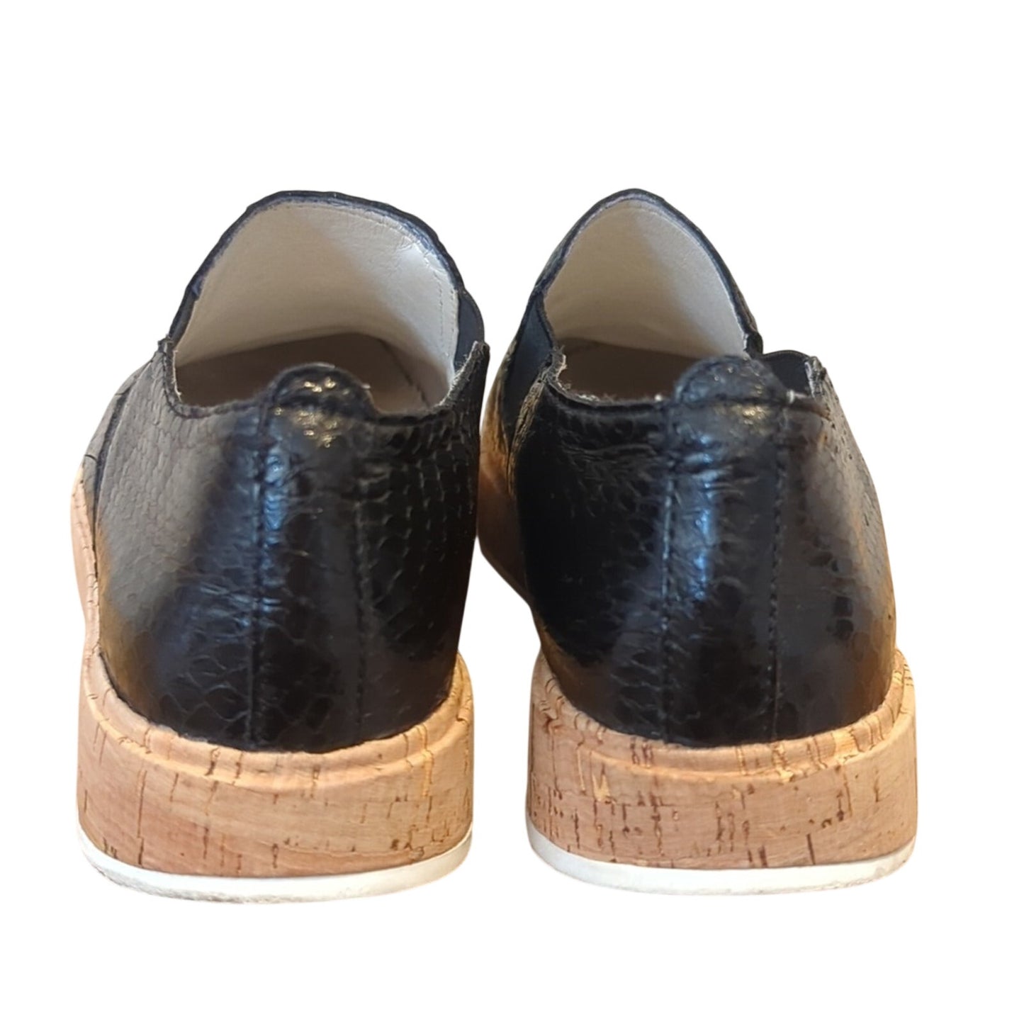 Franco Sarto Daine 2 Slip On Cork Heel Black Snake Leather Sneaker Women Sz. 8.5