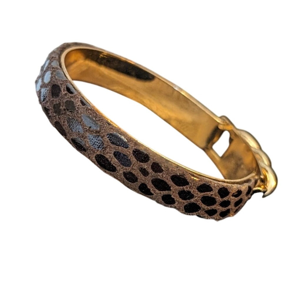 Brown Leather Gold Tone Chain Bangle Bracelet