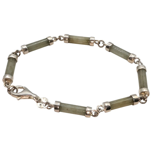 Vintage Jadeite 925 Sterling Silver Capped Link 7" Bracelet
