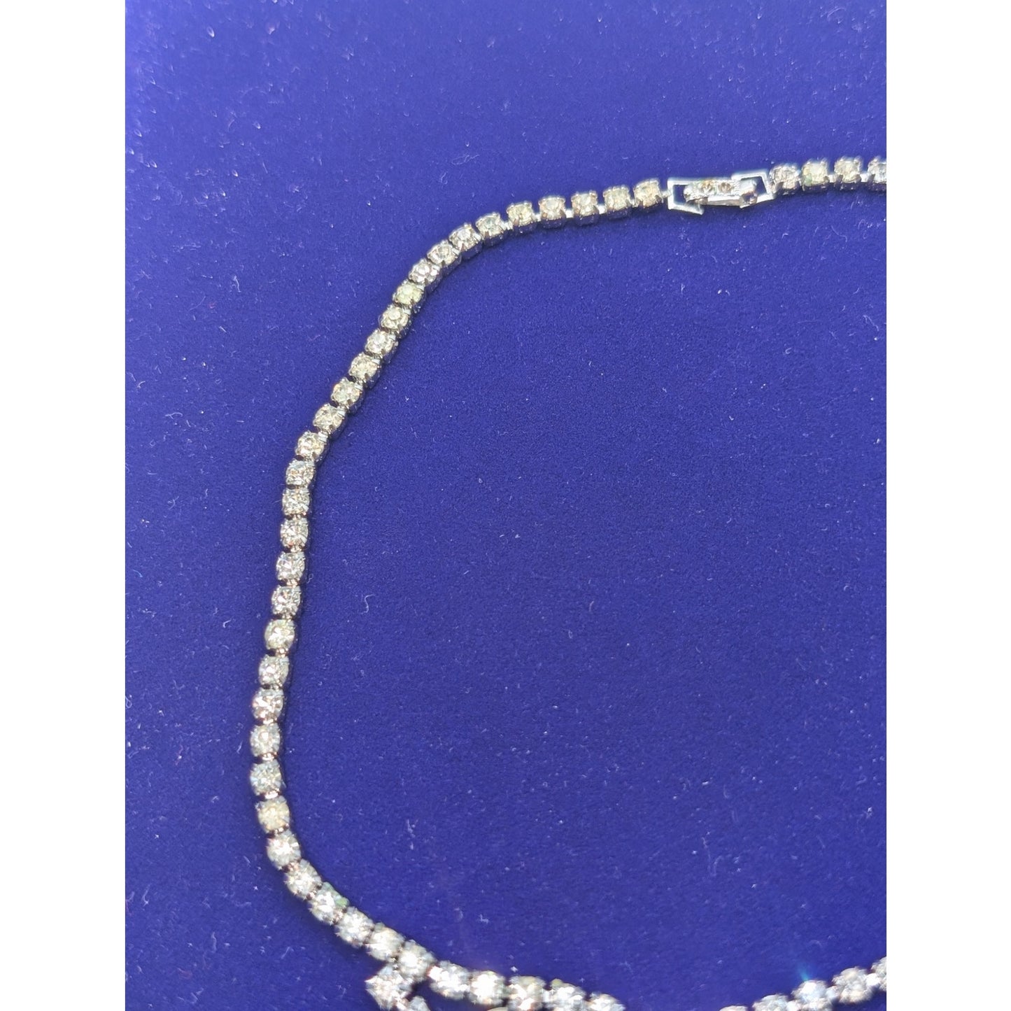 Vintage Rhinestone Dangle Fold Over Clasp Silver Tone 14.75" Necklace