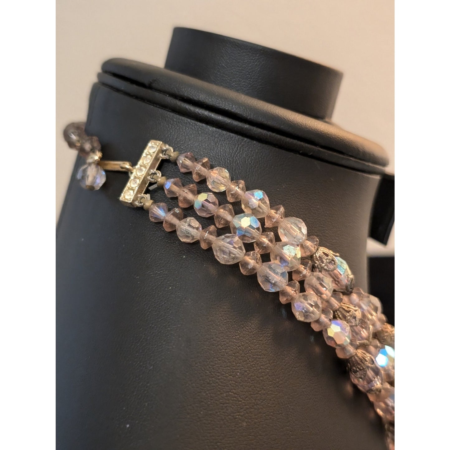 Vintage Three Strand Purple Aurora Borealis Crystal Necklace & Bracelet Set