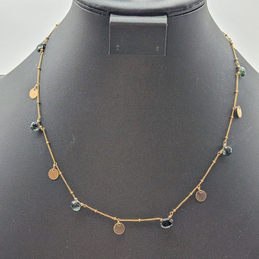 14K Gold Filled Disk & Gemstone Dangle 17"-19.5" Chain Necklace