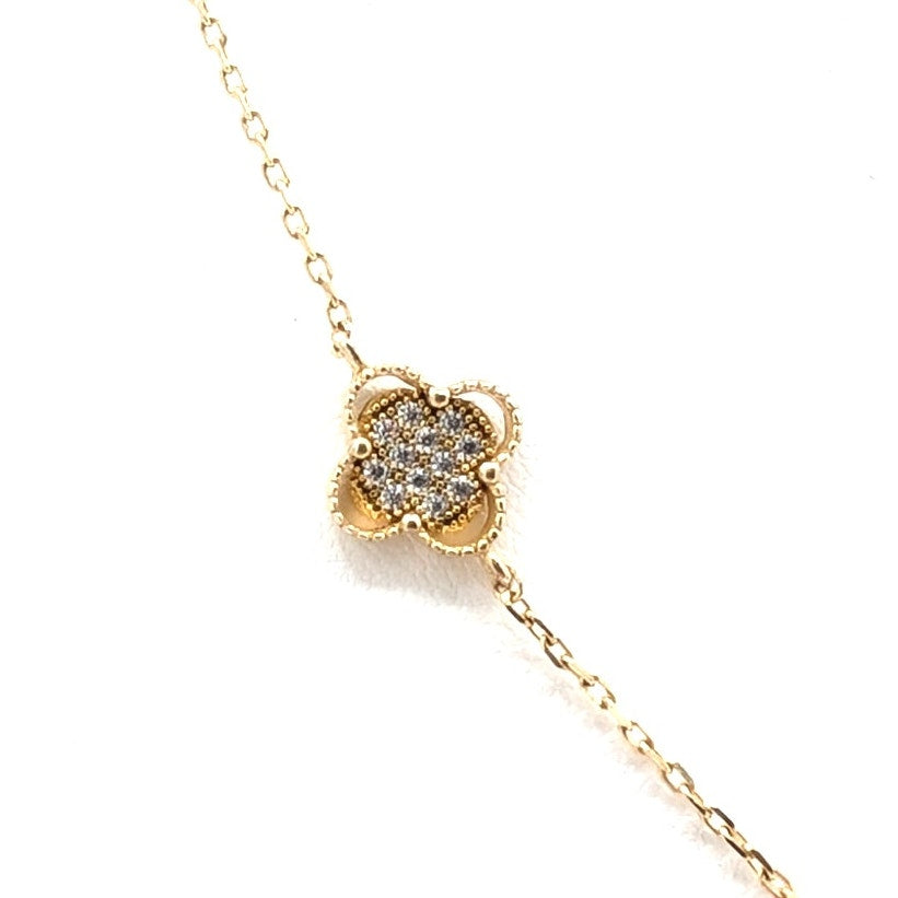EHC 925 Vermeil Three Floating CZ Quatrefoil 16" & 18" Dainty Necklace