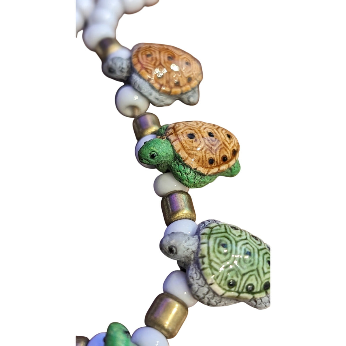 Glass Bead Ceramic Turtle Necklace & 70s Seed Bead Flower Choker