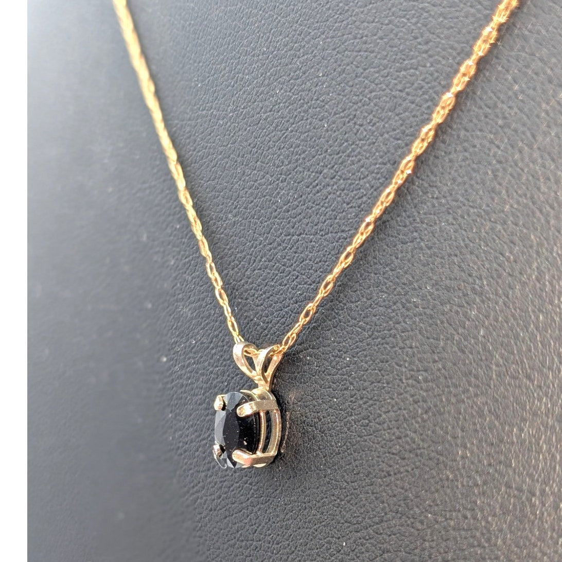 VTG 14K Marked & Tested Black Gemstone Pendant on 14K Yellow Gold Chain Necklace