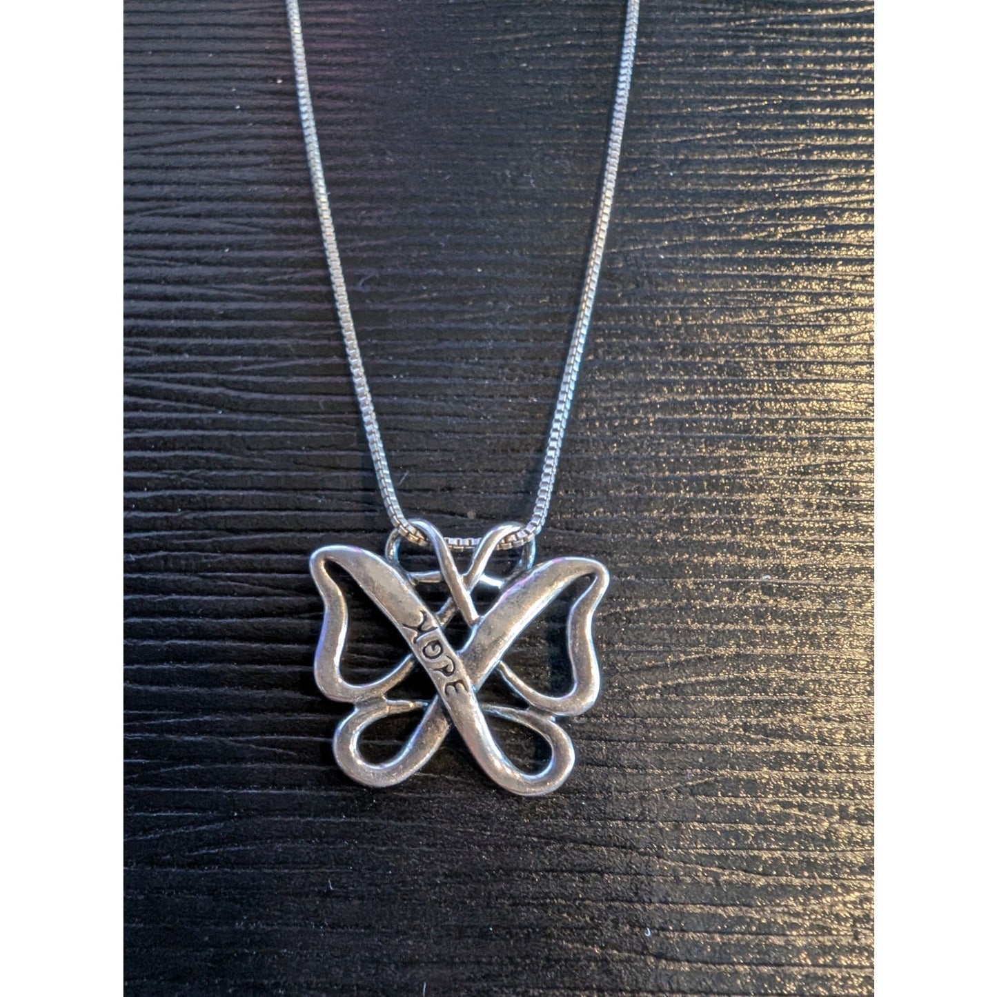 925 Sterling Silver 'Hope' Butterfly Pendant 17.5" Box Chain Necklace