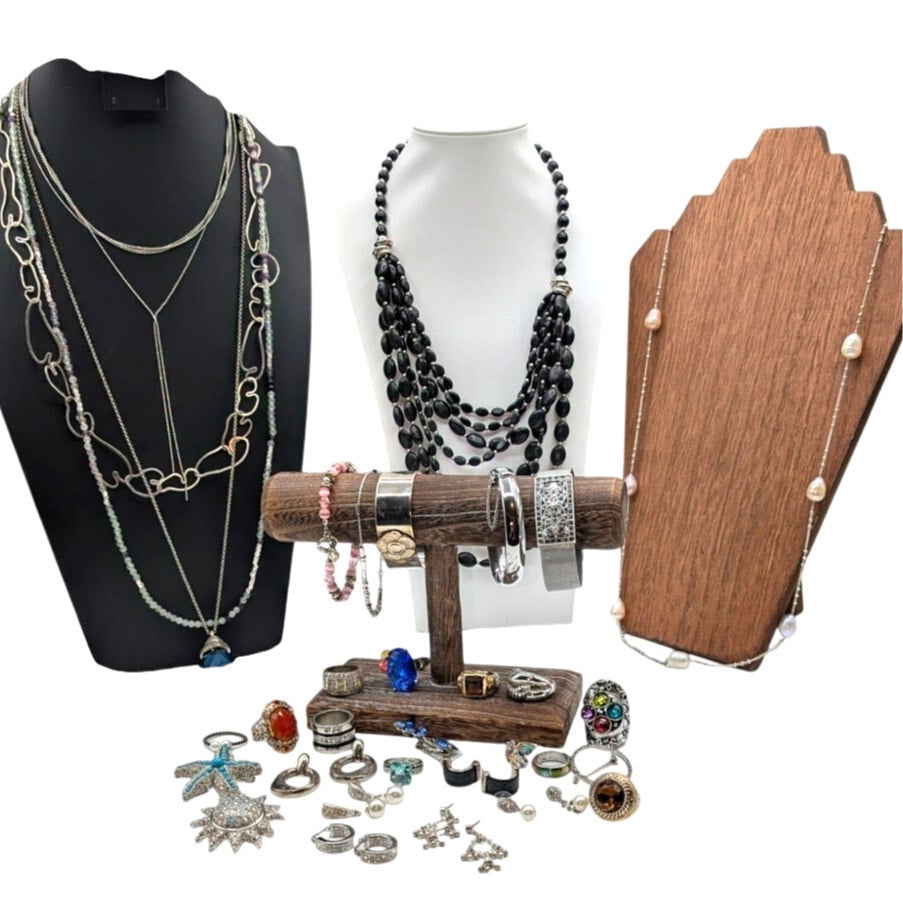 Reseller's Delight Curated Silver Tone Lot of 33 Pieces of Jewelry