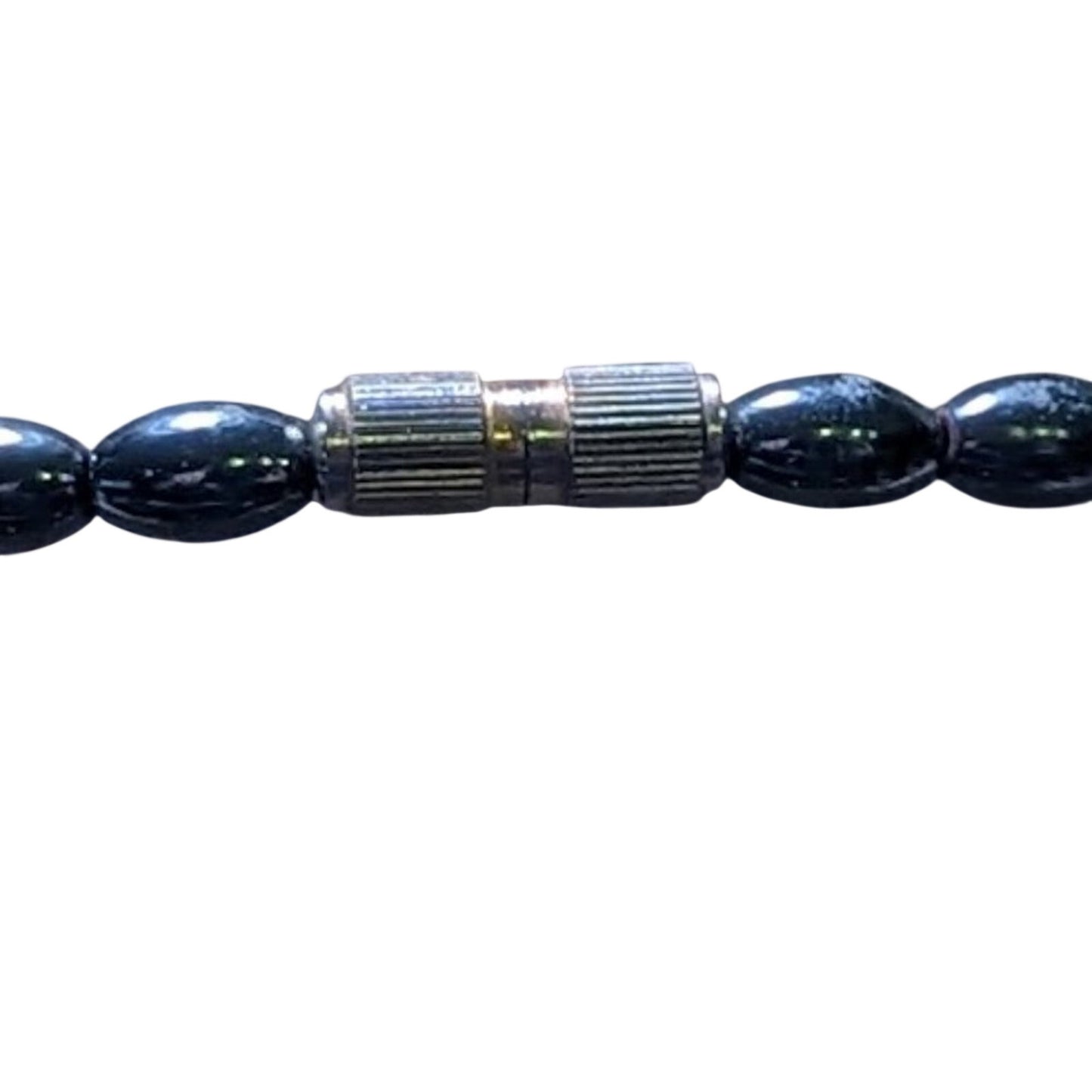 Vintage Graduated Hematite and Gold Toned Bead Necklace with Barrel Clasp.