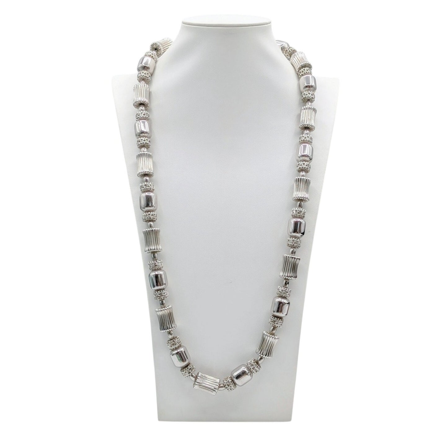 Vtg Monet Statement Couture Modernist Filigree Balls Silver Tone Beaded Necklace