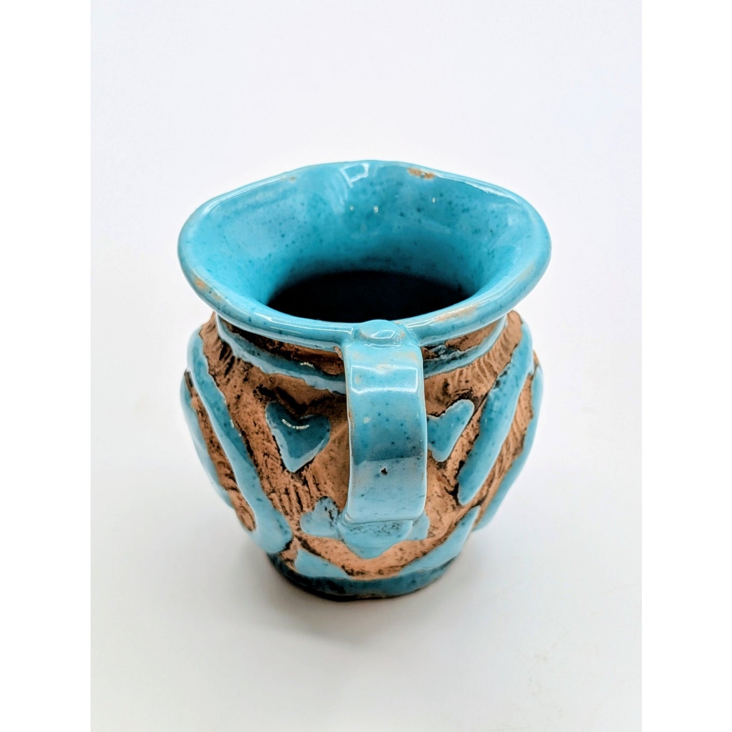 Vtg 50s Italian SACA Sgraffito Art Pottery Aqua Glaze Hand Painted Mini Pitcher
