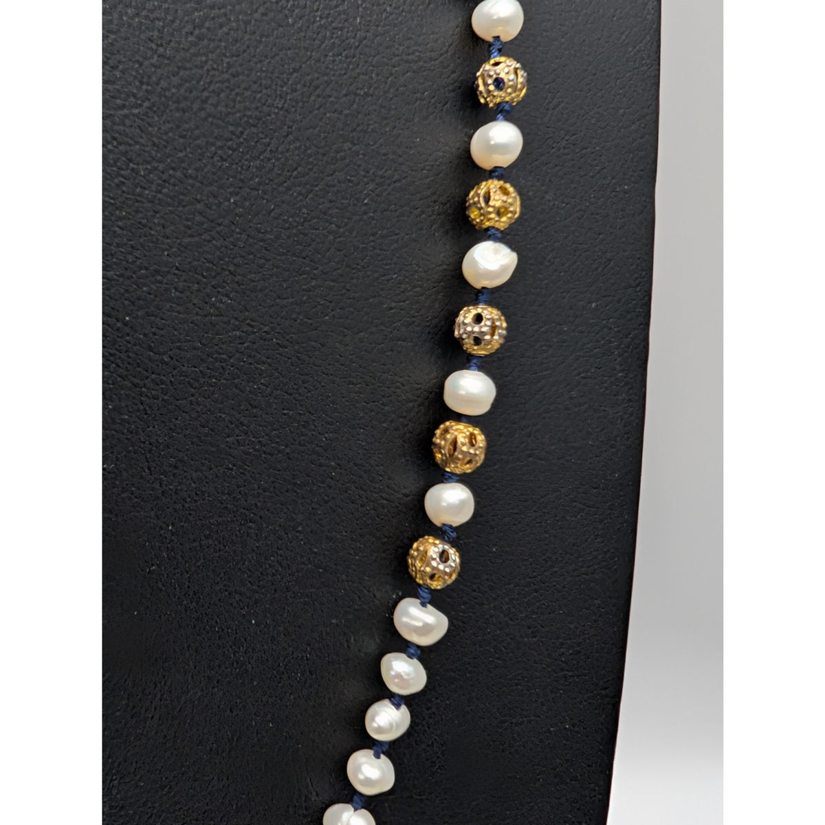 Vtg Zacasha Genuine Pearl Navy Filigree Bead Blue Silver Tassel Boho Necklace
