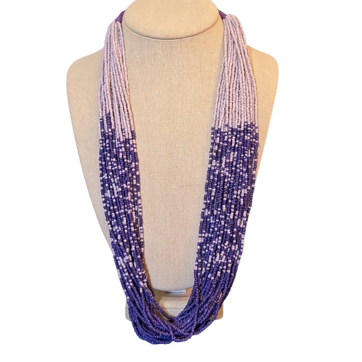 Purple Lavender Seed Bead Multi-Strand Tribal Vibe Wrapped Loop & Ball Clasp