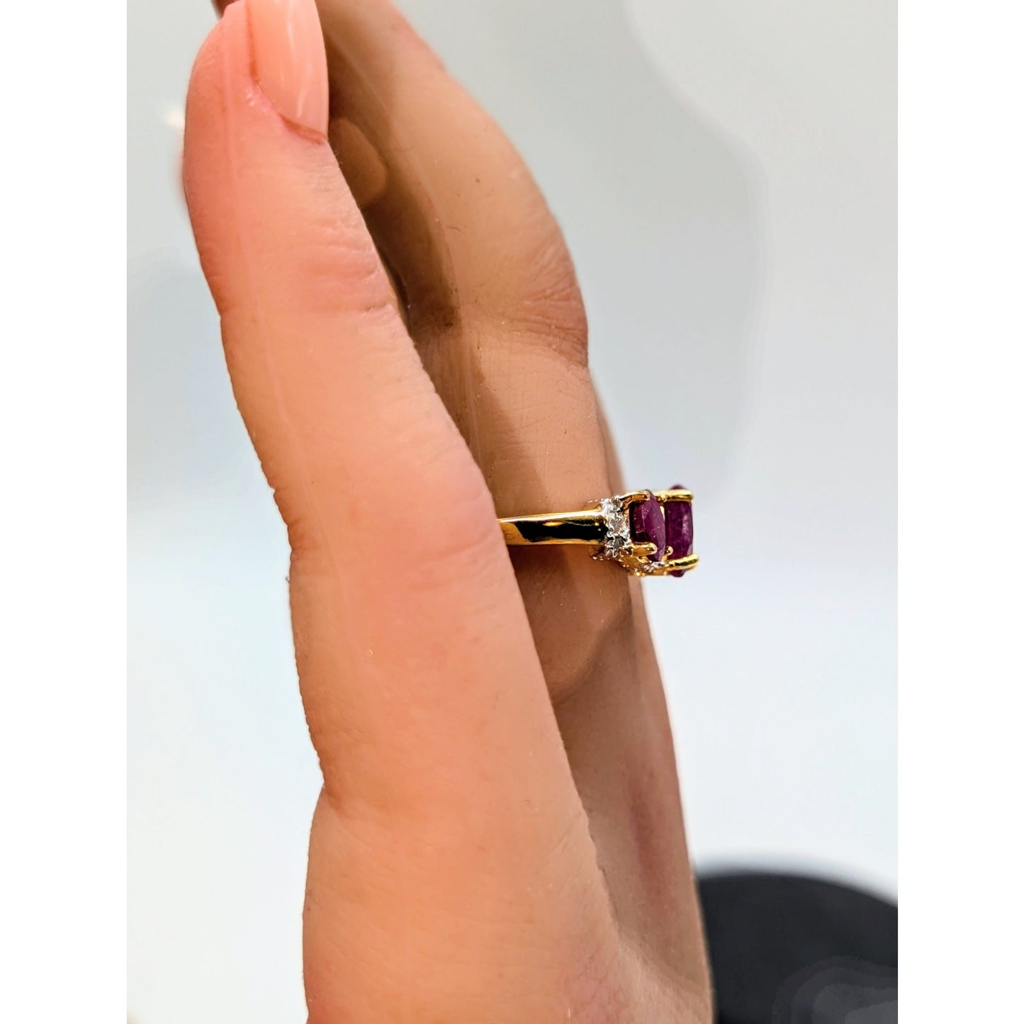 925 Vermeil (Yellow) Three Ruby & Diamond Ring Size 7