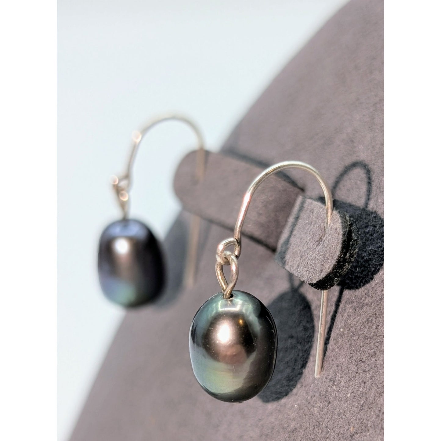 Sterling Wire Purple Peacock Pearl Dangle Earrings