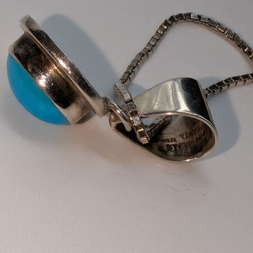 VTG Collectible Juan Willie Turquoise Sterling Pendant on 24" Box Chain Necklace