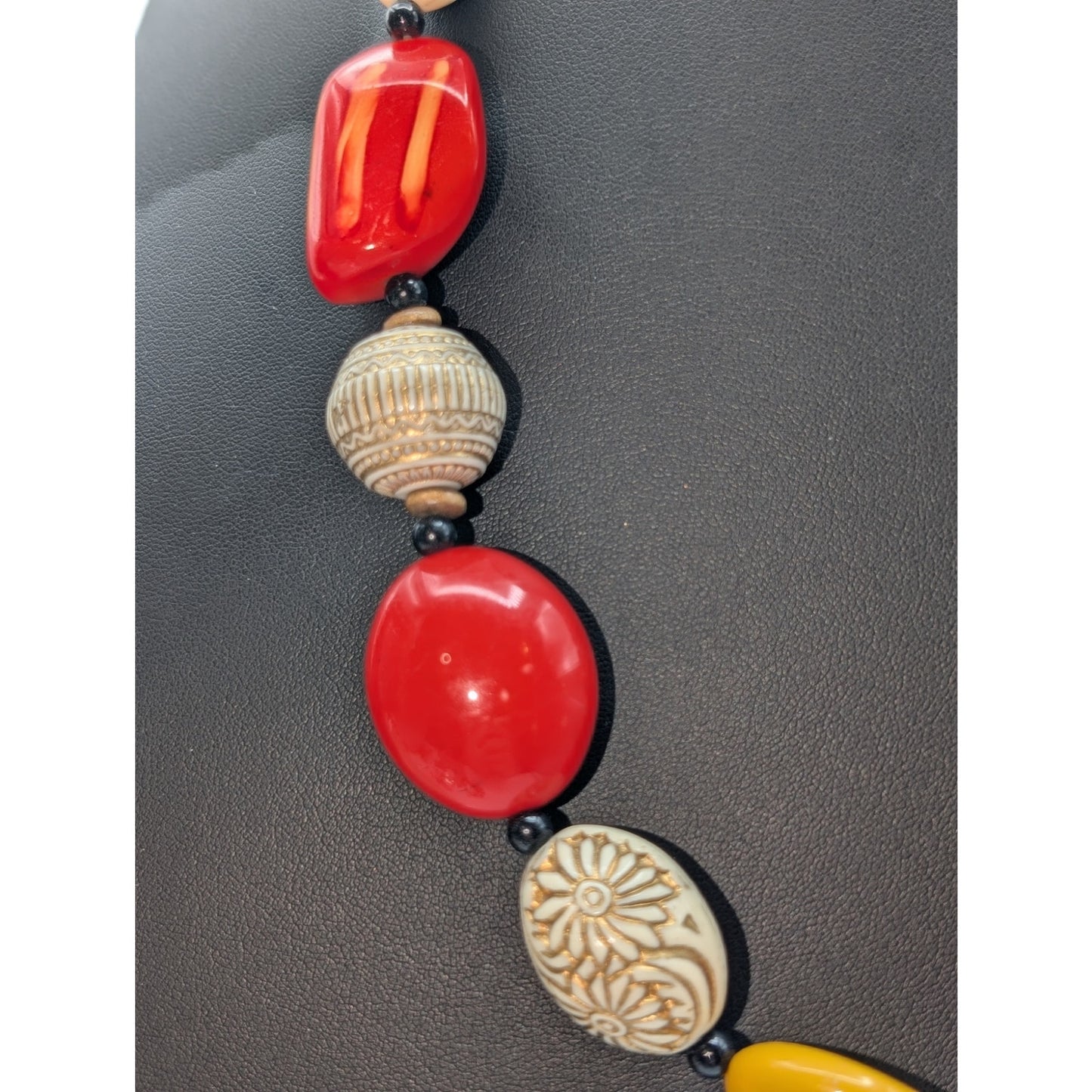 Vibrant Orange Yellow Cream Acrylic Multi-Bead 22.5"-25.5" Necklace