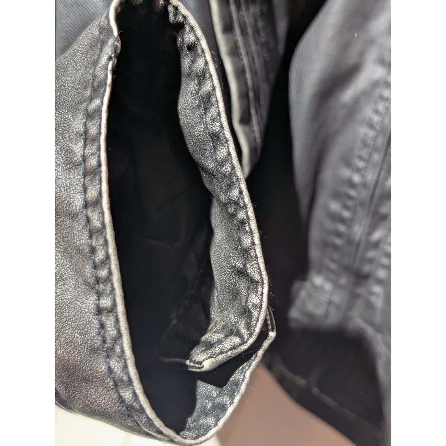 BKE Standard Fit Washed Out Charcoal Front Zip Removable Hood Bikers Jacket Sz M