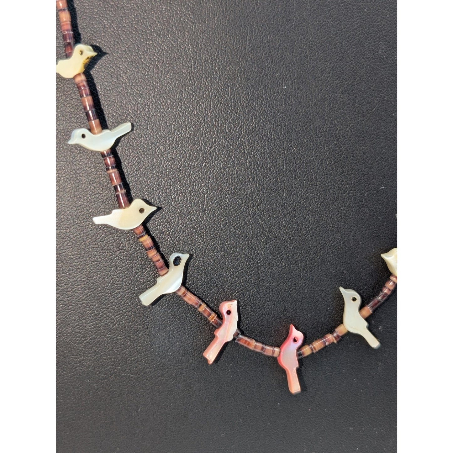 VTG Southwestern Style Heishi Fetish Stone/Shell Bird Barrel Clasp 27" Necklace