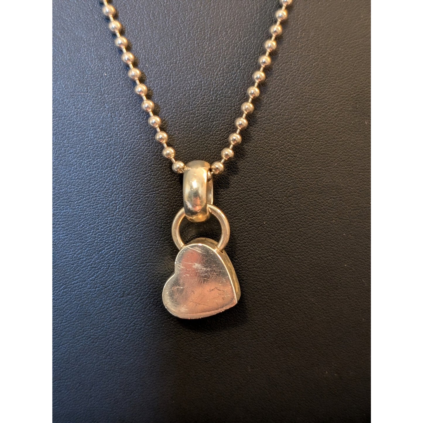 Retired Silpada 925 Sterling Chunky Heart Dangle Pendant Bead Ball Necklace