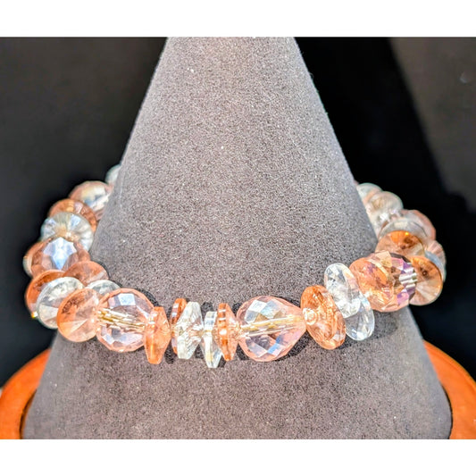 Pink & Clear Crystal Gold Tone Pull Chain Dangle Bracelet