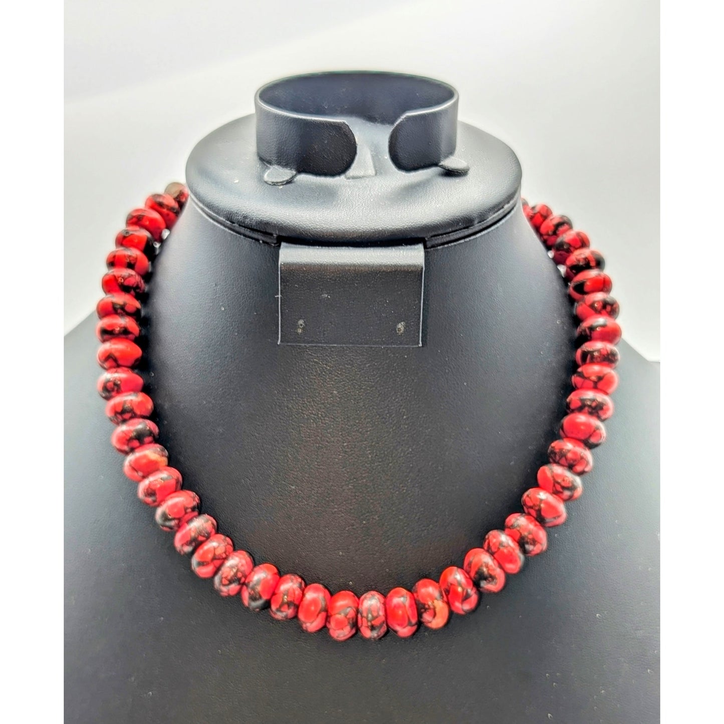 Red Spider Web Turquoise Bead Toggle Clasp 17.5" Necklace