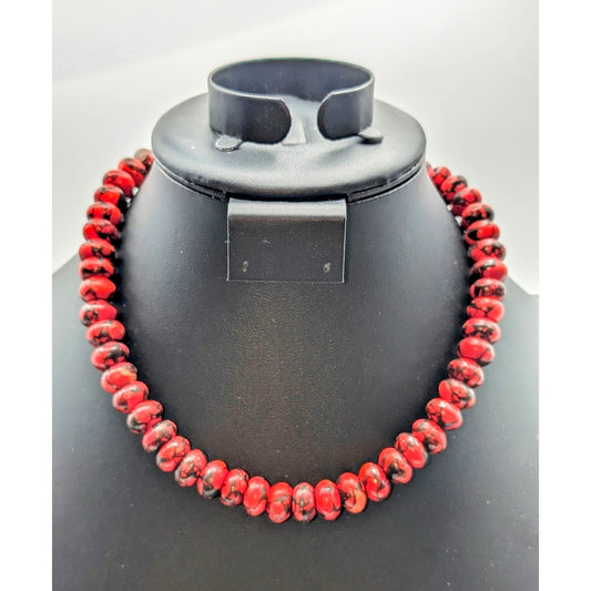 Red Spider Web Turquoise Bead Toggle Clasp 17.5" Necklace
