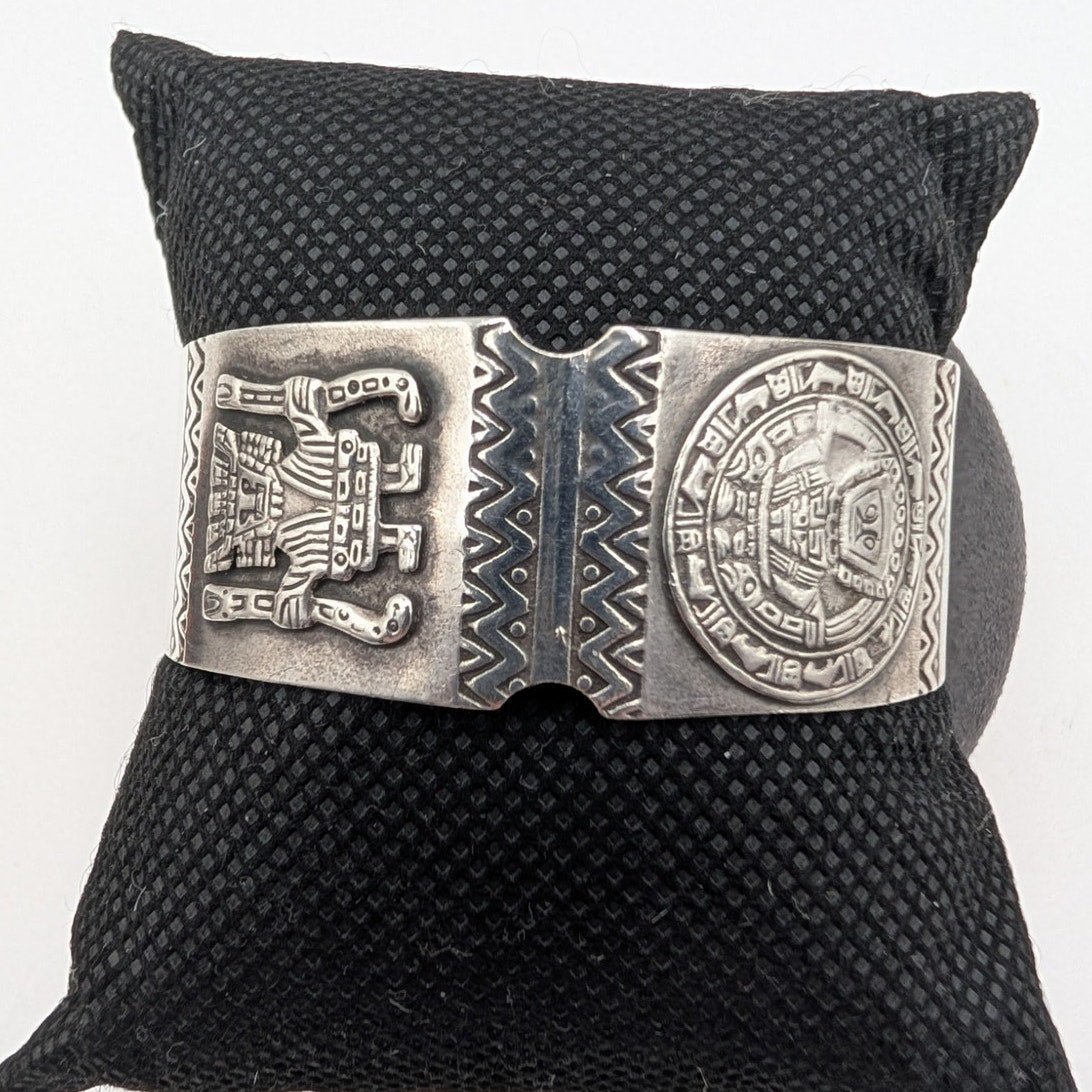 Vintage/Antique Silver Peruvian Inca or Aztec Primitive Tribal Cuff Bracelet