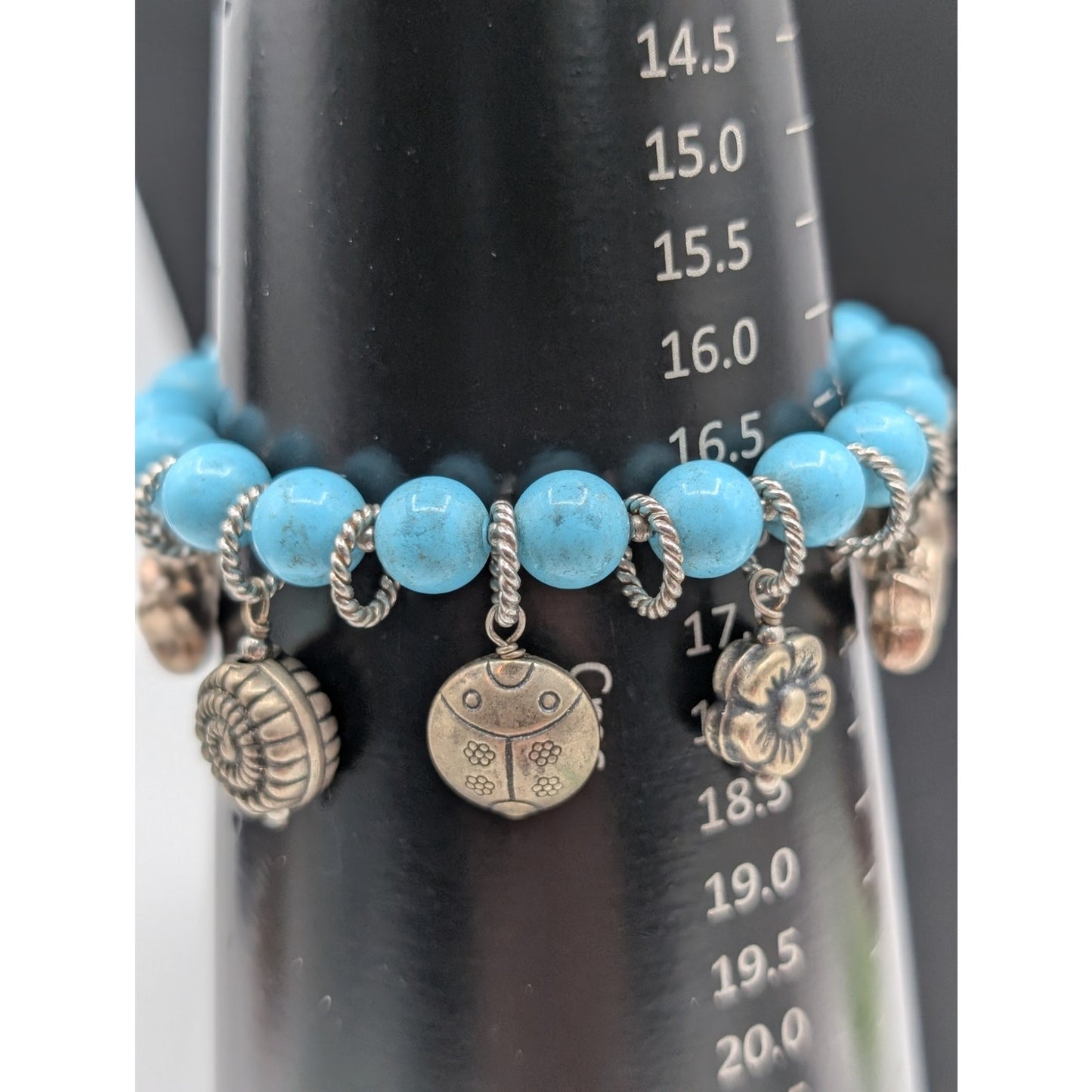 Louisa della Salda 925 Sterling Silver Italy Blue Stone Stretch Charm Bracelet