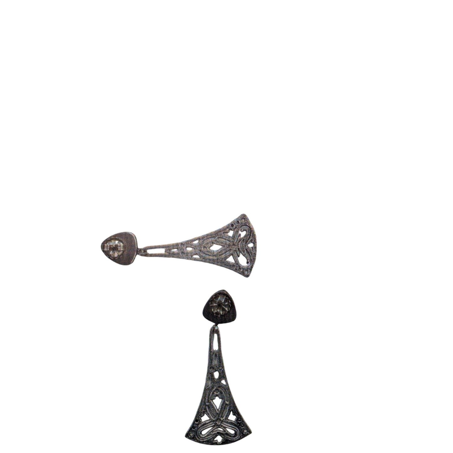 Vtg Tabra 14K Gold Post 925 Sterling Silver Carved Onyx Drop Earrings 18.34g